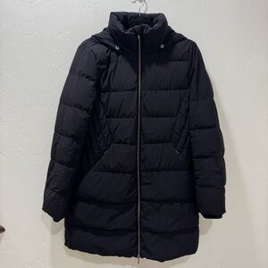 Lands' End Women's Small 6-8 Black Stretch Plush Down Winter Puffer Coat Hood